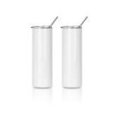 PYD Life 2 PCS Sublimation Blanks Skinny Tumbler White 20 OZ Straight Double Wall Stainless Steel Cups with Metal Straw for Tumbler Heat Press Machine Printing