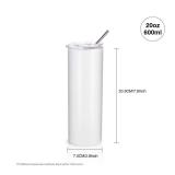 PYD Life 2 PCS Sublimation Blanks Skinny Tumbler White 20 OZ Straight Double Wall Stainless Steel Cups with Metal Straw for Tumbler Heat Press Machine Printing
