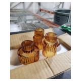Double Sided Vintage Ribbed Taper Glass Candle Holders,Tea Candle Holder for Table Centerpieces, Wedding Decorations and Dinner Parties (Amber, 3 PCS)