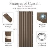 HMYI 100% Blackout Door Curtain for Doorway - Magnetic Accordion Style Closet Curtain for Open Closet Single Panel 80 Inch Length, 1 Panel, W45 x L80, Brown