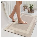 YDKGL Non Slip Bath Mat, Rubber Backing Ultra Thin Bathroom Rugs Fit Under Door Quick Dry Super Absorbent Washable Bath Rug Shower Mat for Bathroom Floor Bathtub Shower Sink, Easy Care Beige 20x 32