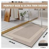 YDKGL Non Slip Bath Mat, Rubber Backing Ultra Thin Bathroom Rugs Fit Under Door Quick Dry Super Absorbent Washable Bath Rug Shower Mat for Bathroom Floor Bathtub Shower Sink, Easy Care Beige 20x 32