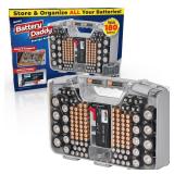 Ontel Battery Daddy Storage & Organizer Case with Tester, Stores & Protects Up to 180 Batteries, Double-Sided, Durable Design W/Clear Locking Lid, Secure Latches & Portable Carrying Handle- Warm Grey