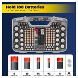 Ontel Battery Daddy Storage & Organizer Case with Tester, Stores & Protects Up to 180 Batteries, Double-Sided, Durable Design W/Clear Locking Lid, Secure Latches & Portable Carrying Handle- Warm Grey