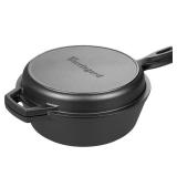 VORRINGARD Pre-seasoned Cast Iron Double Dutch Oven Pot with Skillet Lid, for Bread Baking, Outdoor, Campfire Cooking, 3 Quart
