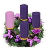 Purple Ribbon Advent Wreath Ring Candle Holder for Pillar Advent Candles - Large Size - Christmas Advent Wreaths Candleholder Stand - Advent Candle Decor - Advent Gifts