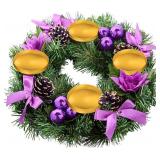 Purple Ribbon Advent Wreath Ring Candle Holder for Pillar Advent Candles - Large Size - Christmas Advent Wreaths Candleholder Stand - Advent Candle Decor - Advent Gifts
