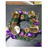 Purple Ribbon Advent Wreath Ring Candle Holder for Pillar Advent Candles - Large Size - Christmas Advent Wreaths Candleholder Stand - Advent Candle Decor - Advent Gifts