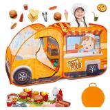 Kiddzery Food Truck Play Tent - 54 Pc. Food Set Pop Up Playhouse - Pretend Play Toys for Toddlers - Ball Pit Playset - Indoor & Outdoor Toy Tents for Kids - Trucks for Boys & Girls
