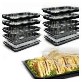 TRAYA Pack of 10 Serving Tray with lid - Reusable Catering Trays with Lids 13inch Long for Meal Prep, Cakes, Treats and Sandwiches (13 * 2.7 * 9.4inch)