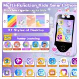 Kids Smart Phone for Girls, Christmas Birthday Gifts for Girls Age 3-10 Kids Toys Cell Phone, 2.8 Touchscreen Toddler Learning Play Toy Phone with Dual Camera, Game, Music Player, 8GB Card Purple