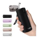 5oz Small Water Bottles with Straw, Mini Water Bottle with One-Hand Open Design, Leak-Proof Locking Lid for Hot&Cold Drinks, Small Travel Water Bottle - 100% Leakproof for School, Travel...(Black)