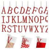 26 Pieces Christmas Stocking Tags Letter Cutout Initial Ornaments Personalized Farmhouse Hanging Name Tags for Christmas Rustic Decor(Red,Wood)