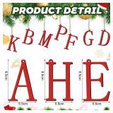 26 Pieces Christmas Stocking Tags Letter Cutout Initial Ornaments Personalized Farmhouse Hanging Name Tags for Christmas Rustic Decor(Red,Wood)