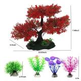 Aquarium Tree Trunk Large Plants Decorations, 5pcs Simulation Resin Cherry Blossom Tree & Aquatic Plants Aquarium Decor, Goldfish Tank Decorations Set, Fish Tank Hides Tree Decoration Kit (Red)