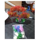 Aquarium Tree Trunk Large Plants Decorations, 5pcs Simulation Resin Cherry Blossom Tree & Aquatic Plants Aquarium Decor, Goldfish Tank Decorations Set, Fish Tank Hides Tree Decoration Kit (Red)