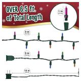 Warm Multi Color Christmas Lights - 6.3 ft String of 35 Incandescent Mini Bulbs Multifunctional Lighting Modes, for Decorative, Bedroom, Outdoor, Xmas Twinkle Tree Lights with Green Wire Total 6.6 ft