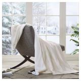 Serta Heated Throw Blanket - Reversible Fleece to Sherpa Electric Blanket, Fast Heating, Auto Shut Off Timer, Multi Heat Setting, ETL Certified, Machine Washable, Tan 50x 60