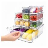 SMRCAD Fridge Organizers and Storage, 8 Pack Clear Freezer Organizer Bins with Lids for Kitchen, Pantry, Refrigerator, Food, Fruit, Vegetable Storage (8 Bins (Include Pull-out Drawer))