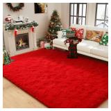 Amearea Premium Soft Area Rug 4x5.3 Feet, Modern Fluffy Rugs for Living Room, Shag Carpet for Bedroom Nursery Playroom Teen Home Decor, Comfortable Indoor Furry Dorm Carpets, Red