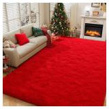 Amearea Premium Soft Area Rug 4x5.3 Feet, Modern Fluffy Rugs for Living Room, Shag Carpet for Bedroom Nursery Playroom Teen Home Decor, Comfortable Indoor Furry Dorm Carpets, Red