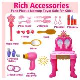 Toddler Vanity Magic Makeup Set Table & Chair Girl Toy Automatically Mirror with Music Light Pink Toys for 2 3 4 Year Old Girl Hair Salon Pretend Play Princess Dress Up Playset Valentine Gift age 3-5