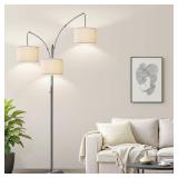 Nintiue Dimmable Floor Lamp - 3 Lights Brushed Nickel Arc Floor Lamps for Living Room,1000LM Modern Tall Standing Lamp with White Shades,Mid Century Tree Floor Lamp for Bedroom