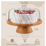HBlife Cake Stand with Lid (11.4), Multifunctional Cake Stand with Acrylic Dome, Bamboo 6-in-1 Cake Plate Display Stand with Cover for Baking Gifts, Birthday Kitchen Parties, Weddings