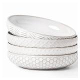 FOBENTA Embossed Ceramic Pasta Bowls, 42 oz Bowl Plates Set,9-Inch Large Serving Bowls Set of 4, Perfect for Pasta, Salad, Fruit, Sturdy&Stackable, Microwave & Dishwasher Safe