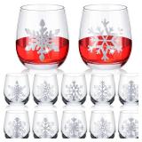 Zhehao Winter Wine Glass 12oz Snowflake Stemless Wine Glass Cups, Holiday Themed Drinking Glasses, Winter Party Gift for Celebration