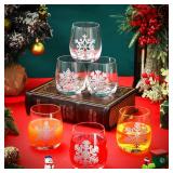 Zhehao Winter Wine Glass 12oz Snowflake Stemless Wine Glass Cups, Holiday Themed Drinking Glasses, Winter Party Gift for Celebration