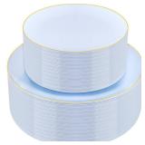 PULOTE 100PCS Blue Plastic Plates - Disposable Light Blue Include 50 Dinner & 50 Dessert/Salad Plates for Party, Wedding & Easter