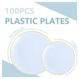PULOTE 100PCS Blue Plastic Plates - Disposable Light Blue Include 50 Dinner & 50 Dessert/Salad Plates for Party, Wedding & Easter