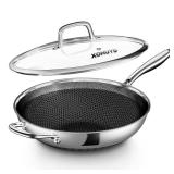 XOHUYD Wok Pan, 13-Inch Stainless Steel Woks & Stir-Fry Pans Nonstick, Wok Pan with Lid for Induction, Electric, Gas, Halogen, All Stoves, Professional PFOA Free Cookware, Dishwasher & Fast Heat