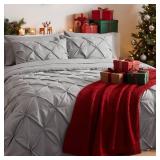 Bedsure King Size Comforter Set - Bedding Sets King 7 Pieces, Pintuck Bed in a Bag Grey Bed Set with Comforter, Sheets, Pillowcases & Shams