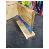 minyuexia magnetic knife holder - Acacia wood blue resin river knife block, double-sided magnetic, 12.59 x 9.84 inches (Without knife)