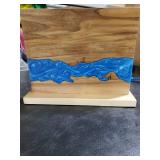 minyuexia magnetic knife holder - Acacia wood blue resin river knife block, double-sided magnetic, 12.59 x 9.84 inches (Without knife)