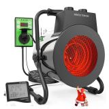 Buyplus Greenhouse Heater with Digital Thermostat, 1500W Outdoor Heaters for Patio, Overheat Protection & 3S Fast Heating, Electric Space Heater for Greenhouse, Patio, Garage, Flower Room, Silver LITT