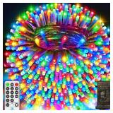 200 FT 500 LED Christmas Lights Outdoor Fairy Lights Plug In Extra Long String Lights Clear Wire Waterproof 8 Modes Timer for Outside House Tree Garden Yard Wedding Party Decorations-Multicolored