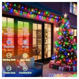 200 FT 500 LED Christmas Lights Outdoor Fairy Lights Plug In Extra Long String Lights Clear Wire Waterproof 8 Modes Timer for Outside House Tree Garden Yard Wedding Party Decorations-Multicolored