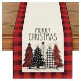 Artoid Mode Watercolor Red and Black Buffalo Plaid Christmas Trees Merry Xmas Table Runner, Seasonal Winter Holiday Kitchen Dining Table Decoration for Indoor Outdoor Home Party Decor 13 x 48 Inch
