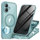 BERFY for iPhone 16 Plus Case, Compatible with MagSafe, Built-in Privacy Screen Protector and Camera Protection, Anti-Spy Full Body Shockproof Clear Phone Case for 16 Plus 6.7, Green