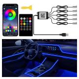 Interior Car Lights with Wireless APP and Remote Control, 5 in 1 RGB Ambient Lighting Kit with 236 inches Fiber Optic, 16 Million Colors Car Neon Strip with Music Mode