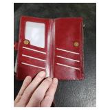 Red Leather Phone Wallet Case with Wrist Strap
