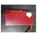 Red Leather Phone Wallet Case with Wrist Strap