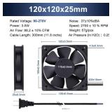 Wathai EC 120mm x 25mm Ball DIY Cooling Ventilation Exhaust Fan 110V 115V 120V 220V 240V AC Axial Case Muffin Fan