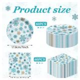 Zhehao 120 Pcs Christmas Paper Plates and Napkins - Snowflake Plates and Napkins Disposable Blue White Dinnerware Sets for Winter Christmas Holiday and New Year Party Supplies