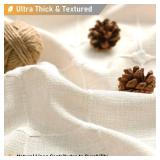 BTTN Extra Long Shower Curtain, 72x84 Inch Long Boho Tassel Linen Fabric Shower Curtain Set with Plastic Hooks, Tall Modern Farmhouse French Country Chic Cloth Shower Curtain for Bathroom, Cream/Beige