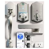 Veise VE017G-H Wi-Fi Smart Fingerprint Front Door Lock Set, Remote App Control, Keyless Entry Deadbolt with Handle, Backlit Keypad, IP55 Weatherproof, Auto Lock, Easy to Install, Satin Nickel