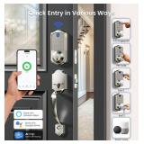 Veise VE017G-H Wi-Fi Smart Fingerprint Front Door Lock Set, Remote App Control, Keyless Entry Deadbolt with Handle, Backlit Keypad, IP55 Weatherproof, Auto Lock, Easy to Install, Satin Nickel
